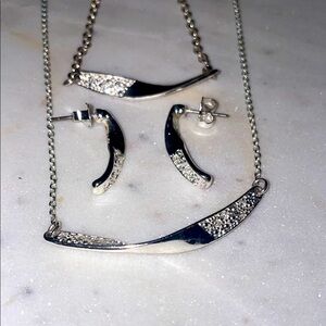 Avon Silvertone Rhinestone Twisted Design Set